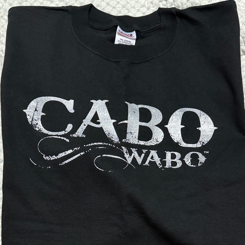 Cabo WABO black & silver metallic lettering LRG T-shirt by Anvil,NEW